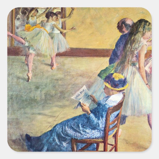 Sticker Carré Classe de ballet, salle de danse par Edgar Degas (Devant)
