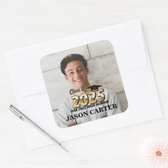 Sticker Carré Classe de diplômés supérieurs de 2025 Graduation P (Enveloppe)