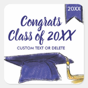 Sticker Carré Classe de graduation de 20XX Blue Grad Casquette s