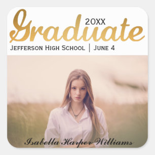 Sticker Carré Classe de photos chic Gold Trendy Graduation de 20