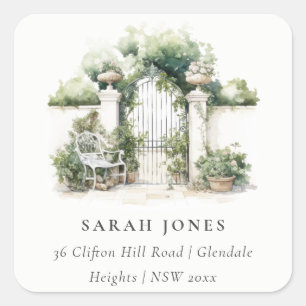 Sticker Carré Classé Français Garden Paysage Aquarelle Adresse