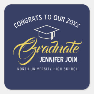 Sticker Carré Classe personnalisée de 2023 Graduation