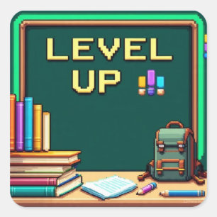Sticker Carré Classe Pixel Art Level Up Études