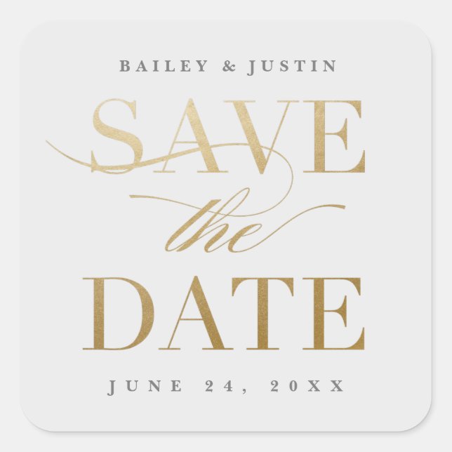 Sticker Carré Classic Calligraphy Gold Enregistrer la date (Devant)