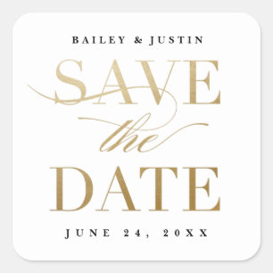 Sticker Carré Classic Calligraphy Gold Enregistrer la date