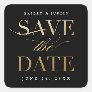 Sticker Carré Classic Calligraphy Gold Enregistrer la date
