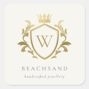 Sticker Carré Classic Elegant Monogramme Or Floral Couronne Cres