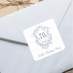 Sticker Carré Classic French Victorian Blue 70th Birthday Party