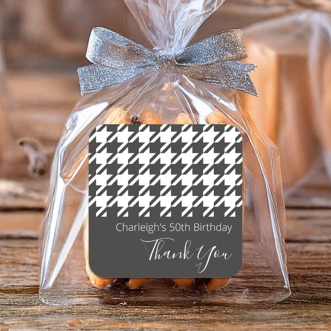 Sticker Carré Classic moderne noir et blanc Houndstooth (Créateur téléchargé)