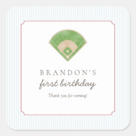 Sticker Carré Classic Preppy Baseball First Birthday Rookie One