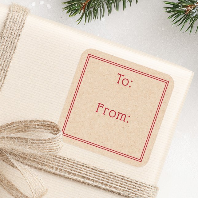 Sticker Carré Classic red border rustic Kraft look print to from (Classic red border rustic Kraft look print to from Square Sticker)