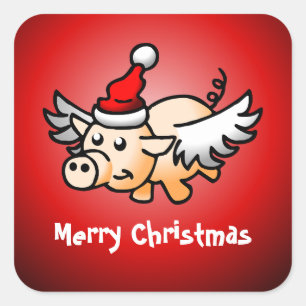 Sticker Carré classique de Noël de Cochon volant