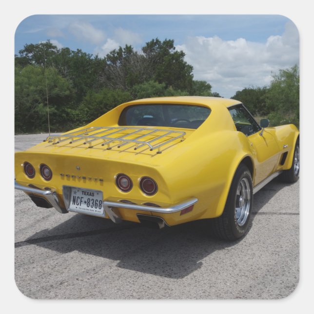 Sticker Carré Classique Jaune 1973 Corvette (Devant)