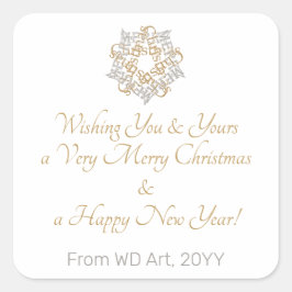 Sticker Carré Classique Joyeux Noël Or, Calligraphie Argent
