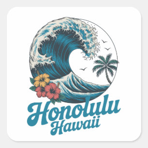 Sticker Carré Classique Minimal Honolulu Hawaï Aloha Voyage 