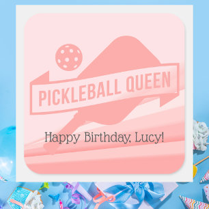 Sticker Carré Classique Pastel Pink Pickleball Joyeux Anniversai