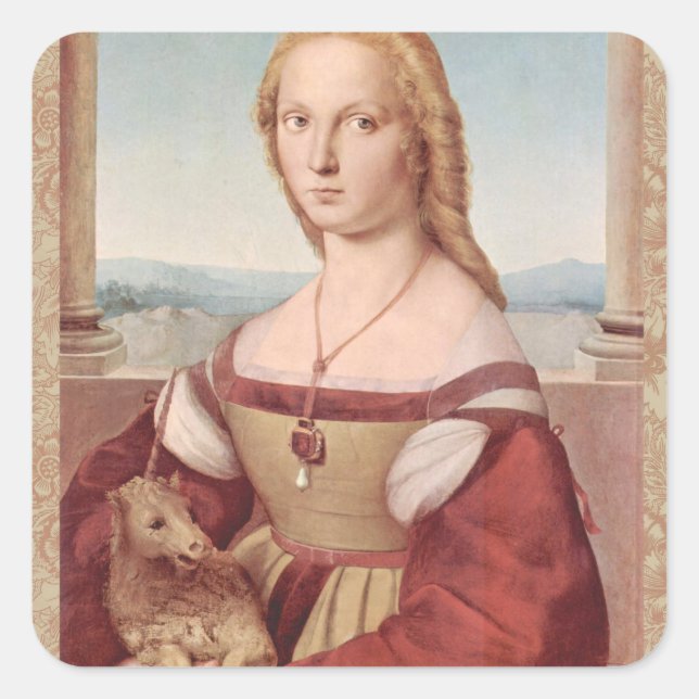 Sticker Carré Classique Raphael Lady et Unicorn (Devant)