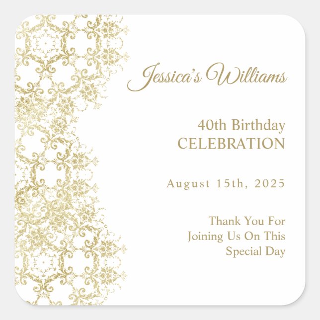 Sticker Carré Classy Gold Damask 40e anniversaire (Devant)