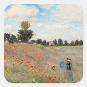 Sticker Carré Claude Monet - Champ de coquelicots