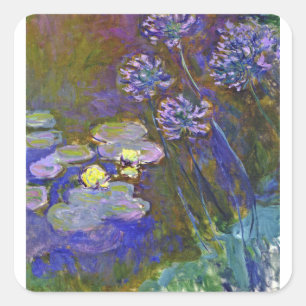 Sticker Carré Claude Monet Nymphéas Agapanthes