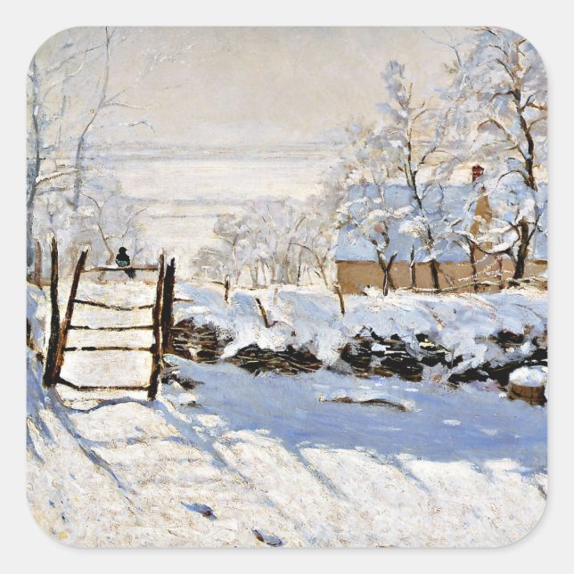 Sticker Carré Claude Monet peinture, La Magpie, (Devant)