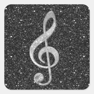 Sticker Carré Clef triple d'effets brillants argentés frais de