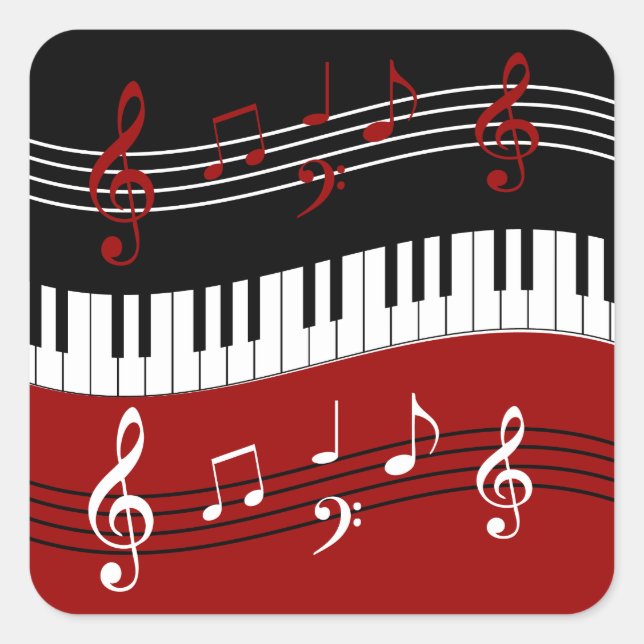 Sticker Carré Clés et notes de piano noir rouge élégant (Devant)