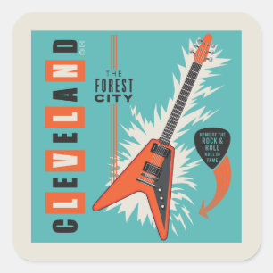 Sticker Carré Cleveland Ohio Guitare électrique