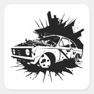 Sticker Carré Clipart Automobile De L'Épave De Voiture Défaillan