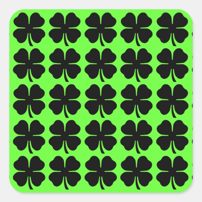 Sticker Carré Cloches de 4 feuilles noires sur vert (Devant)