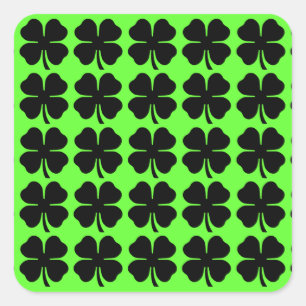 Sticker Carré Cloches de 4 feuilles noires sur vert