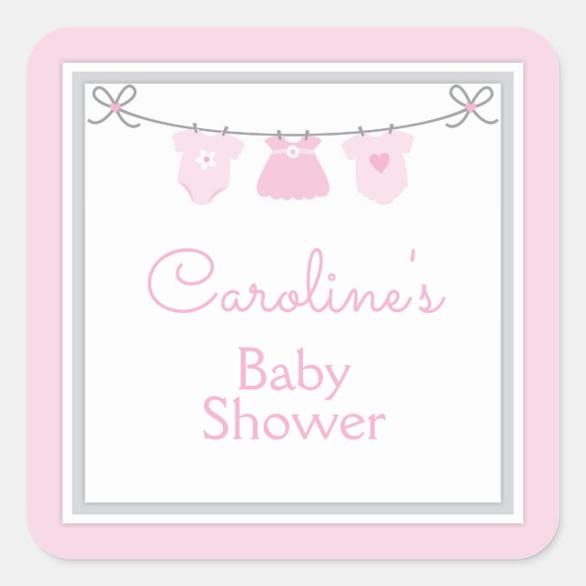 Sticker Carré Clothesline bébé fille douche rose Grey Chevron (Devant)