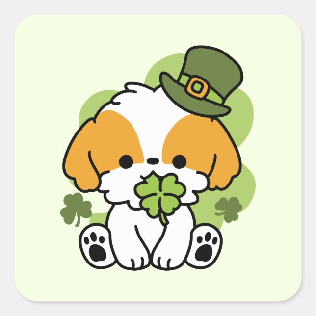 Sticker Carré Clover Pup Love - St. Patrick's Day Chien Design (Devant)