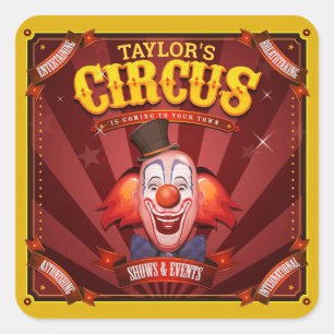 Sticker Carré Clown Carnaval AJOUTER LE NOM Big Top Family Circu