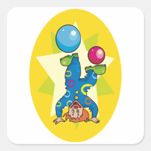 Sticker Carré Clown Équilibrant Des Balles Amusant Cirque