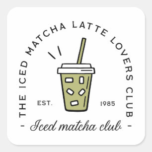 Sticker Carré Club amoureux de latte matcha glacé esthétique