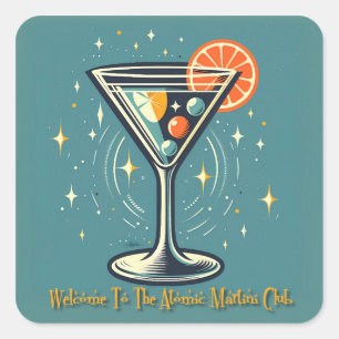 Sticker Carré Club de Martini Atomique Cocktail Rétro Futuriste