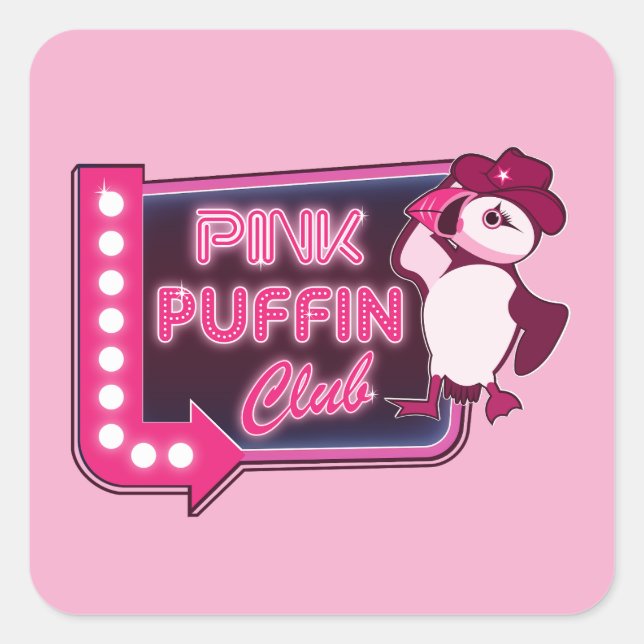 Sticker Carré Club de Puffin rose (Devant)