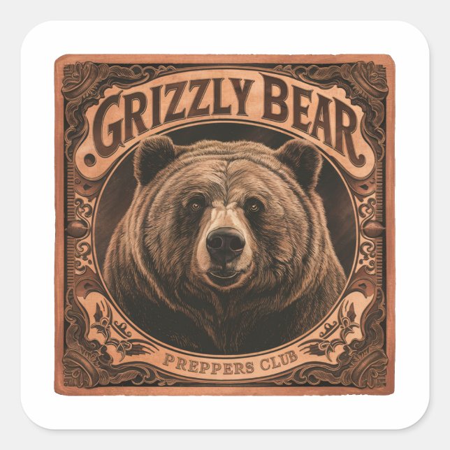 Sticker Carré Club des précepteurs d'ours Grizzly (Devant)
