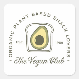 Sticker Carré Club végane amateur d'avocat à base de plantes