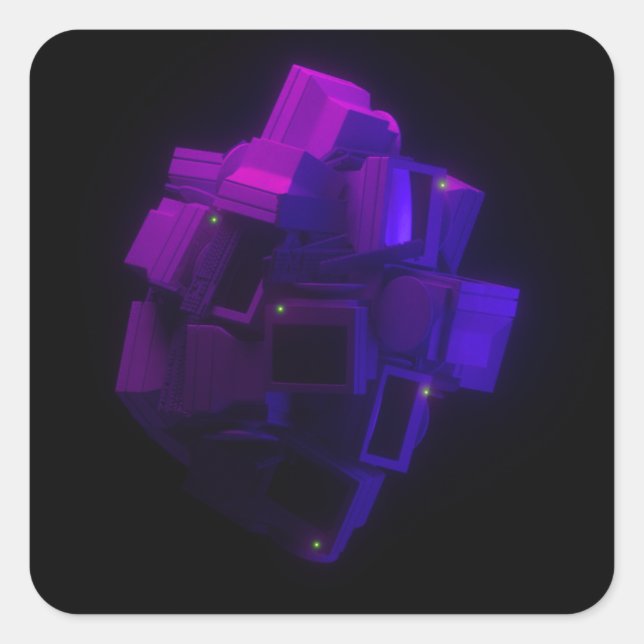Sticker Carré Cluster de moniteurs flottants - Vaporwave Neon Ae (Devant)