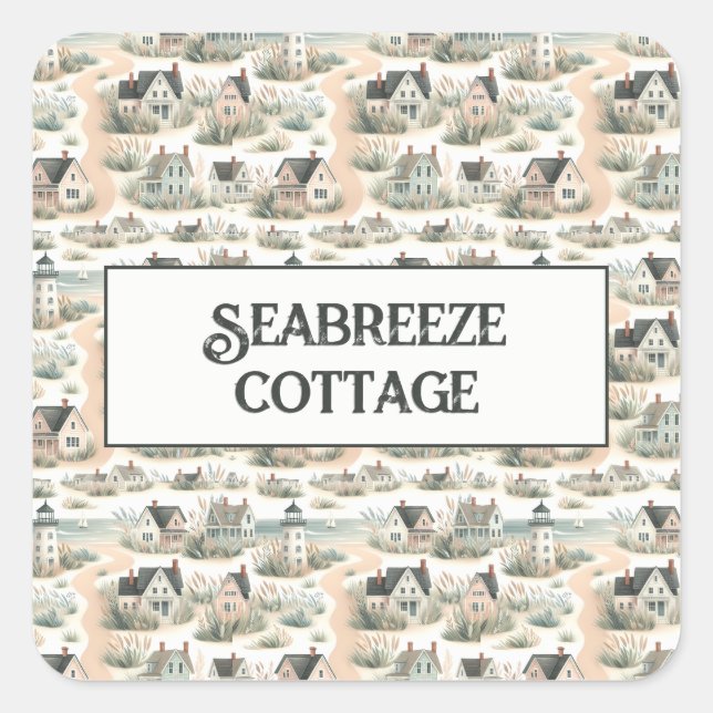 Sticker Carré Coastal Cottage Lighthouse Pattern (Devant)