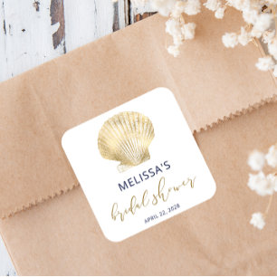Sticker Carré Coastal Gold Seashell Bleu Marine Cérémonie de Fia