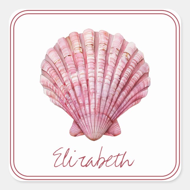 Sticker Carré Coastère rose coquille sur blanc Personnalisé (Devant)