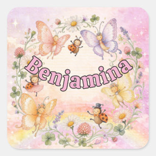Sticker Carré Coccinelle Fleur Papillon École Fantaisiste