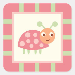 Sticker Carré Coccinelle rose d'insectes mignons