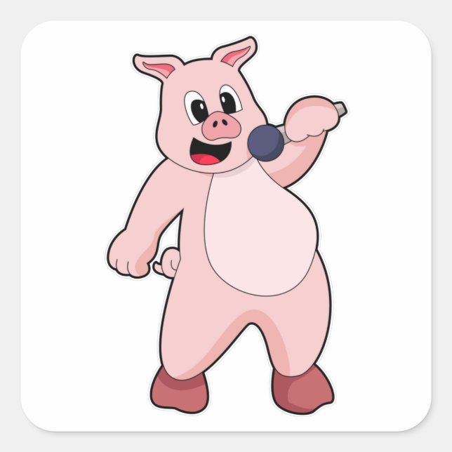 Sticker Carré Cochon à chanter avec microphone (Devant)