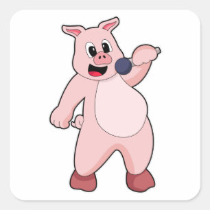 Sticker Carré Cochon à chanter avec microphone