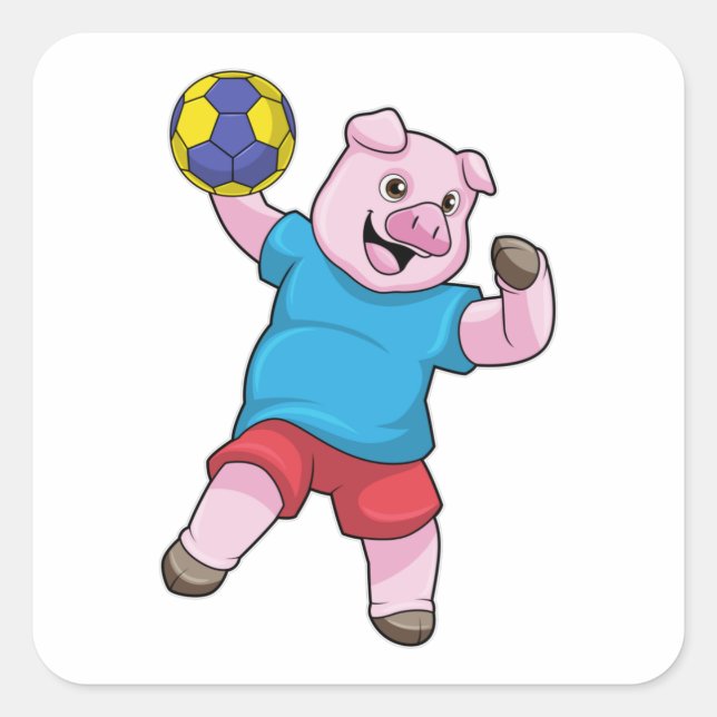 Sticker Carré Cochon à Handball Sports (Devant)
