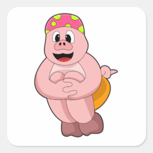 Sticker Carré Cochon à sauter dans l'eau